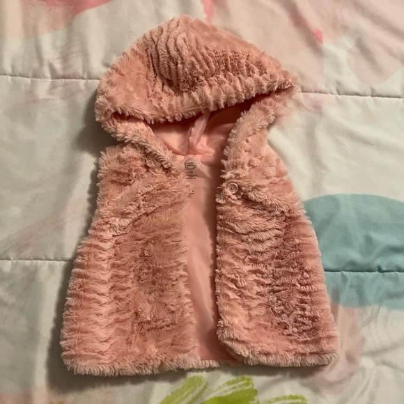 Wonder Nation Pink Faux Fur Hooded Vest - Infant 18 months - Picture 2 of 4
